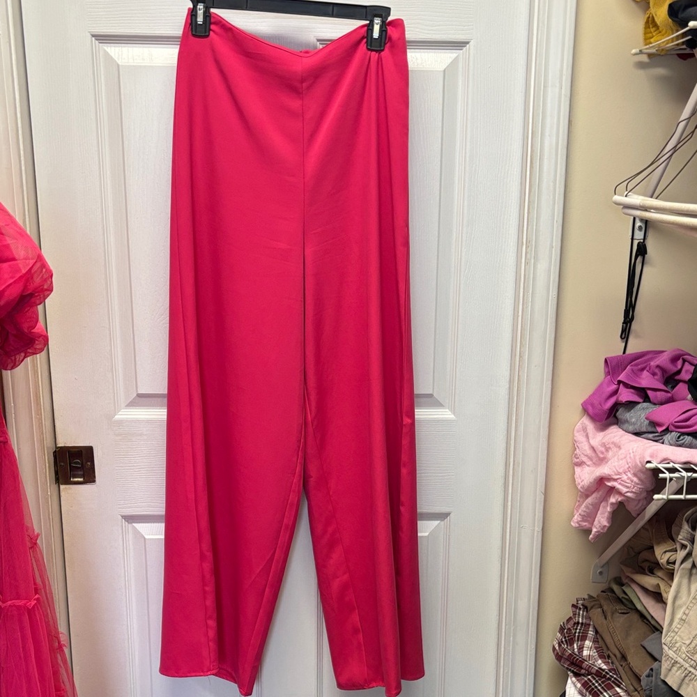 She + Sky Elegant Pink Women's Wide Leg Pants-zip in back-Barbie Core Small